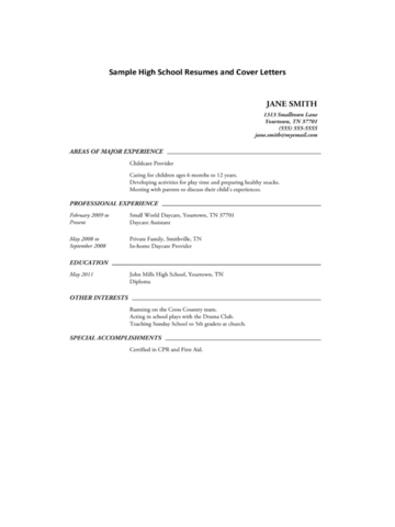 sample resume and cover letter for high school students