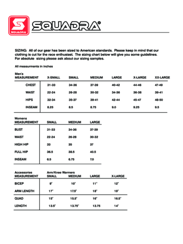 Size Chart for Clothing - Edit, Fill, Sign Online | Handypdf