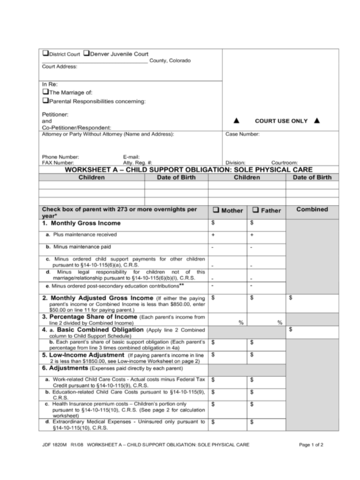 Sole Custody Worksheet - Colorado - Edit, Fill, Sign Online | Handypdf