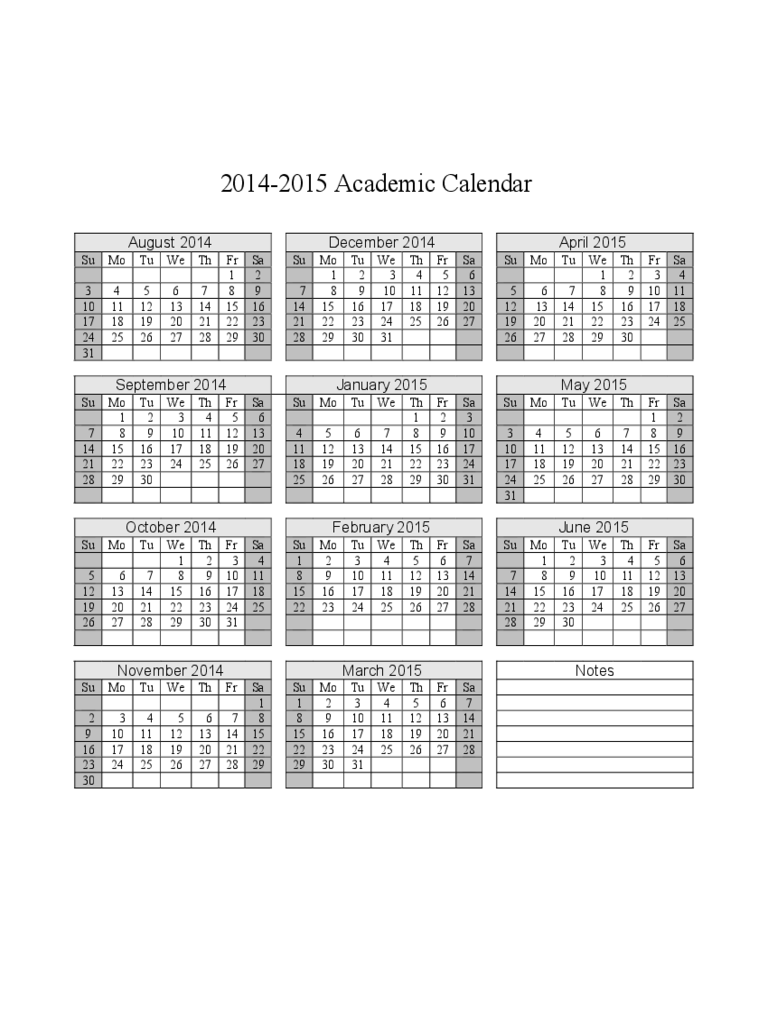 2014-2015 Academic Calendar