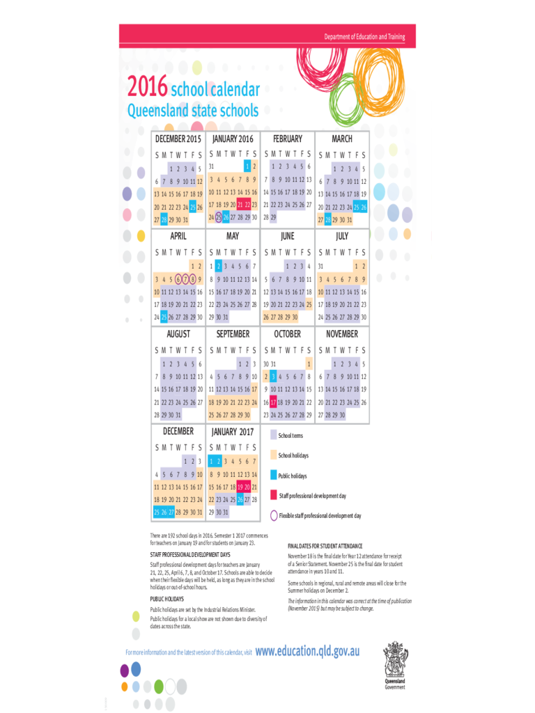 2015-2016 School Calendar - Queensland