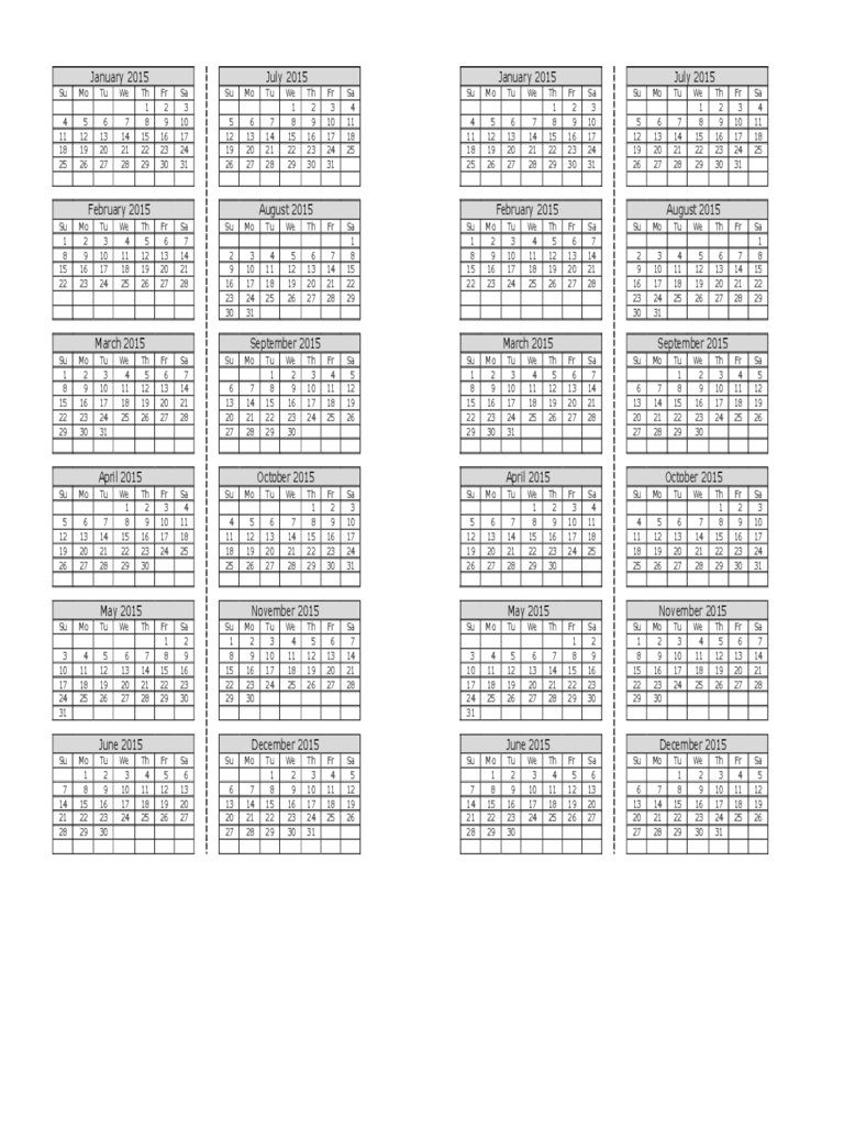 2015 Bookmark Calendar