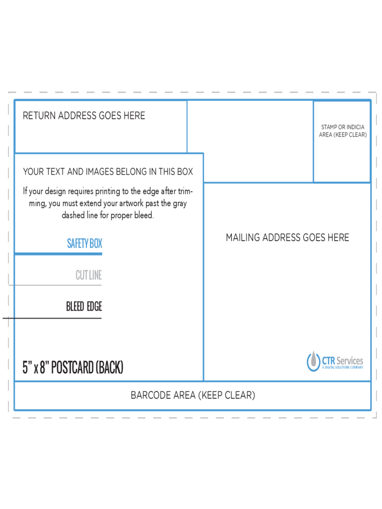 5 and 8 Postcard Back Template