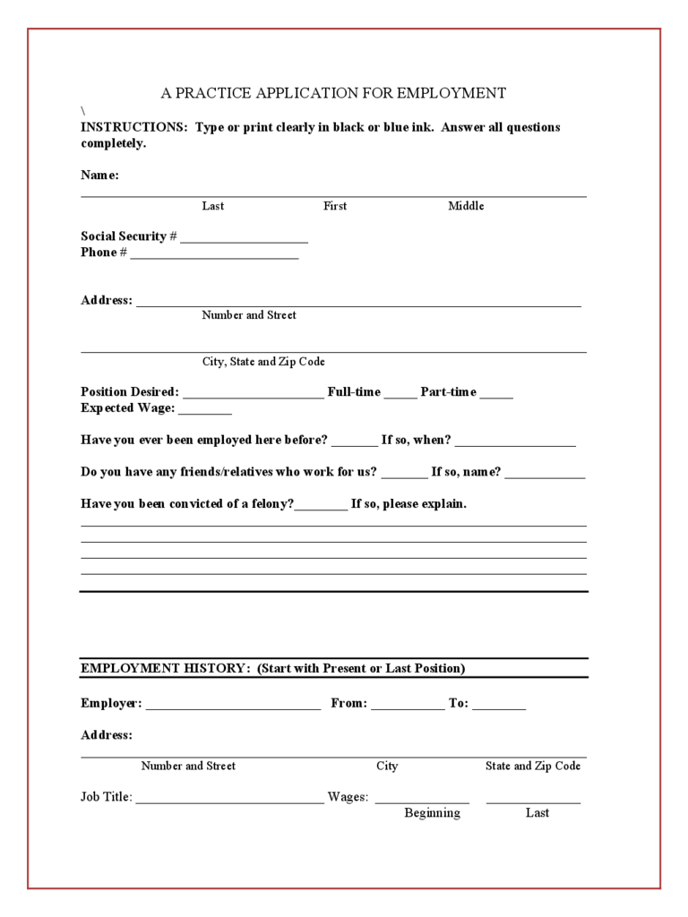 A Practice Application for Employment
