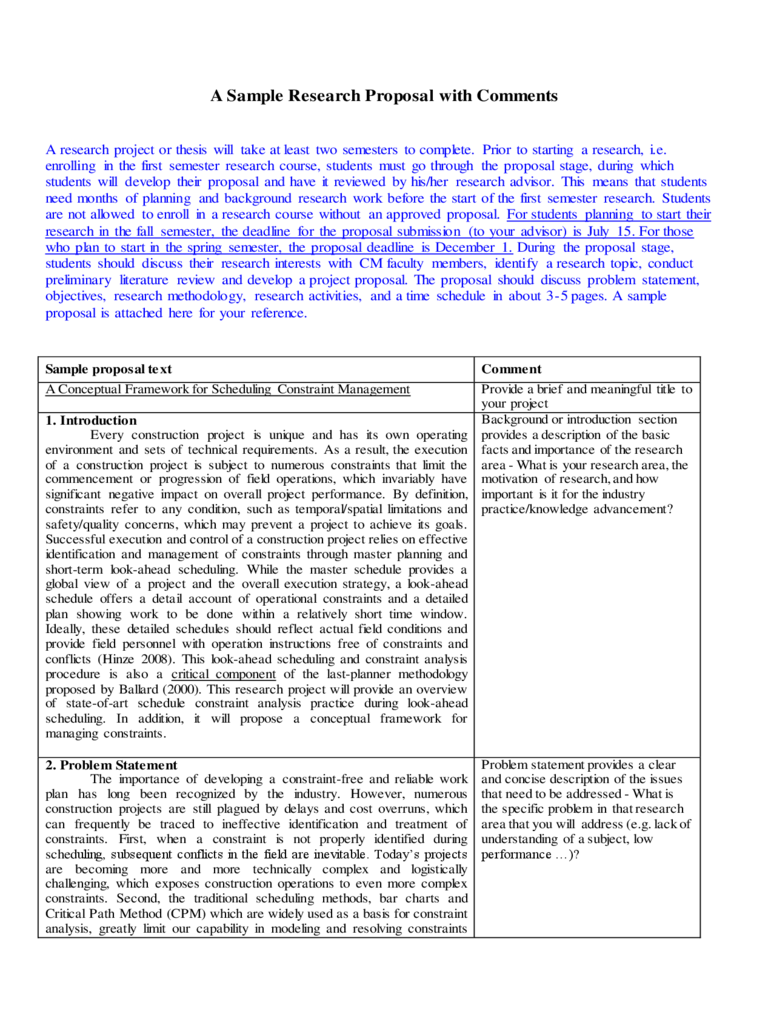 research proposal sample with comments