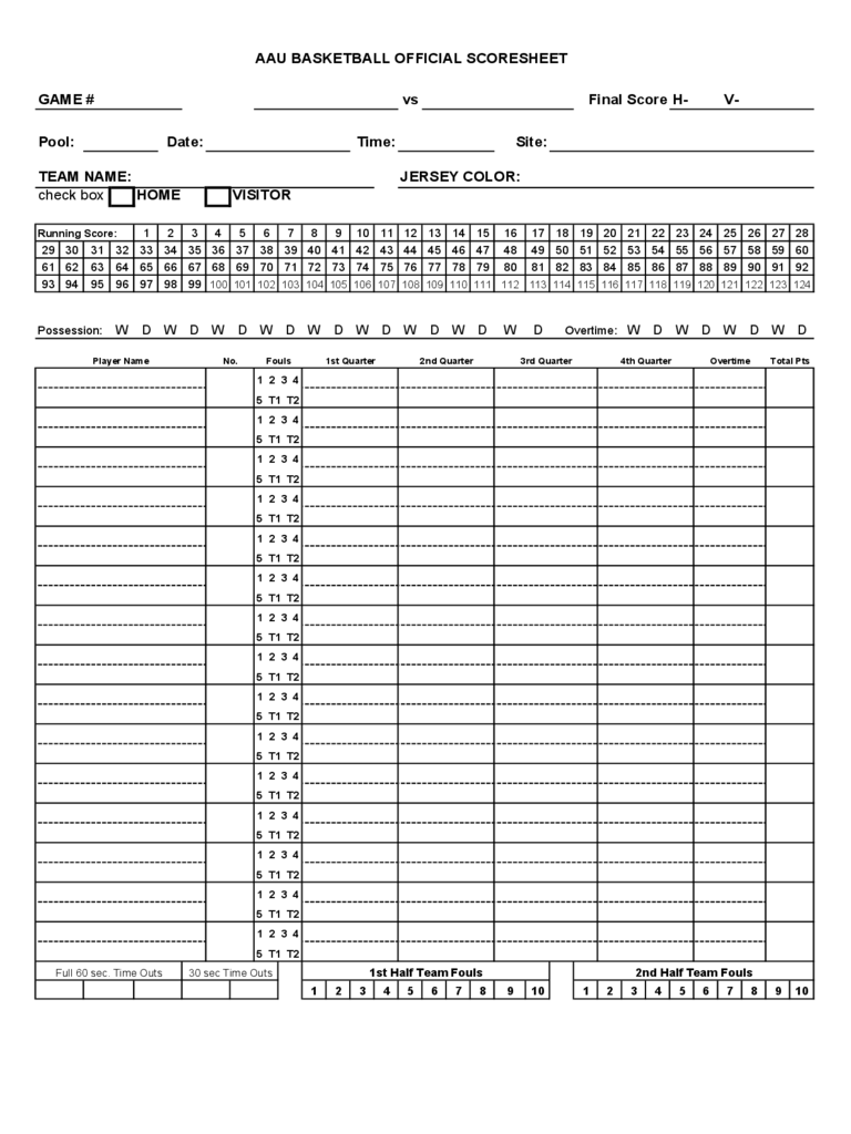 2023 Basketball Score Sheet Fillable Printable PDF Forms Handypdf