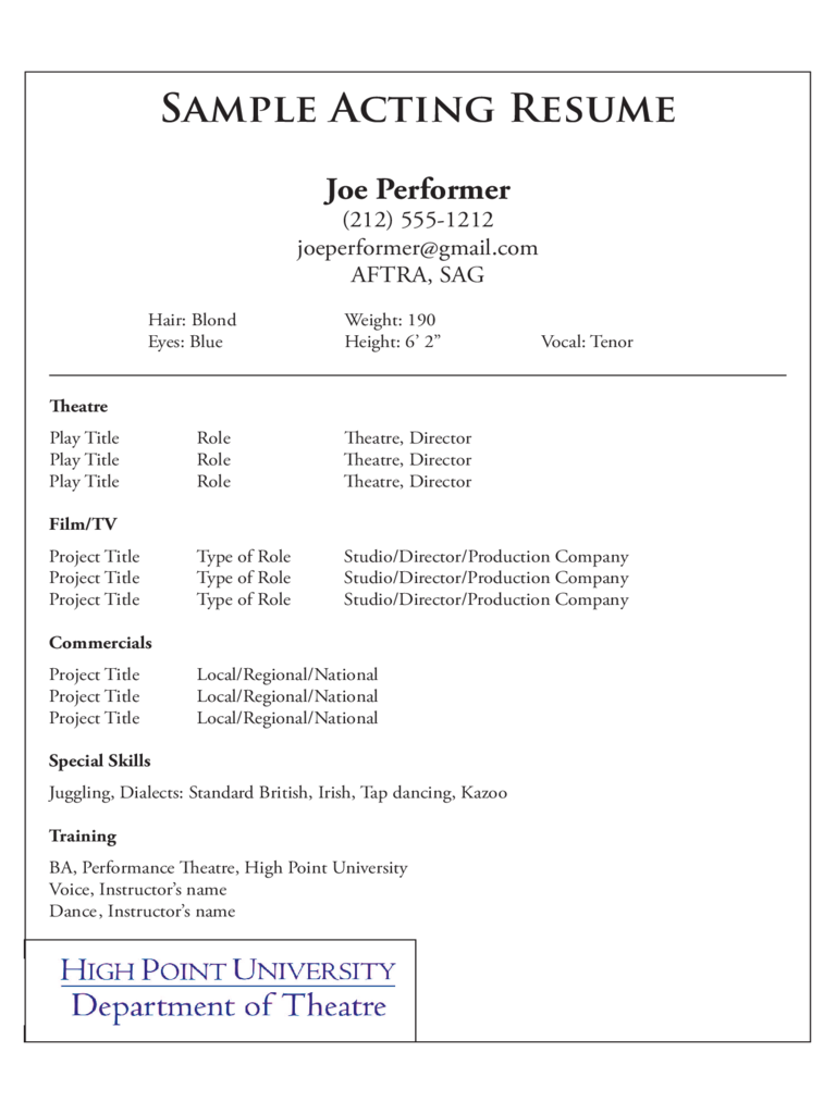 Acting Resume Template - High Point University