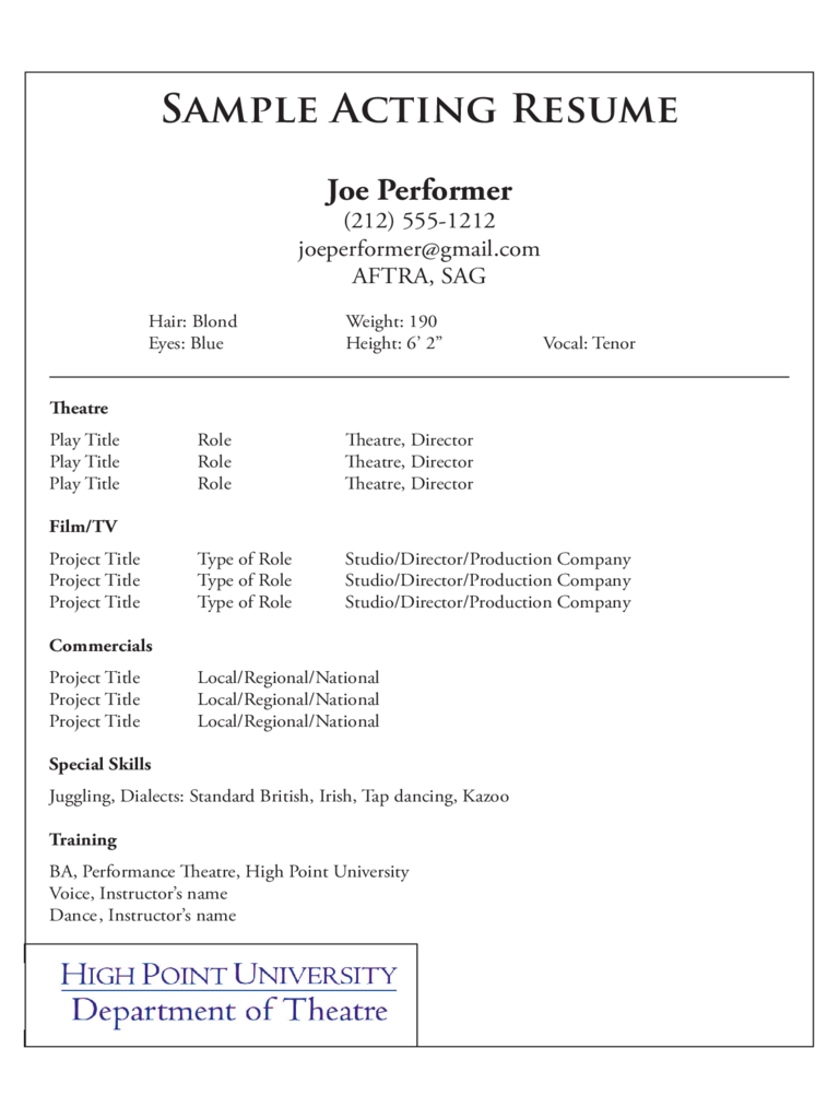 model actor resume template