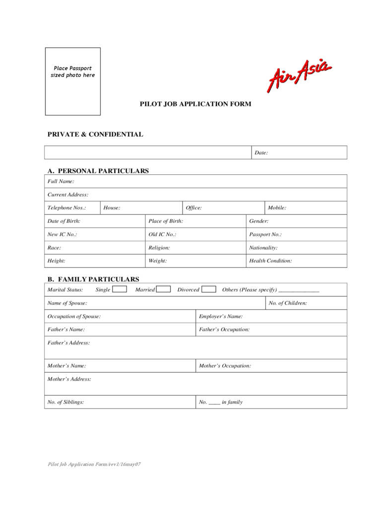 AirAsia Pilot Job Application Form