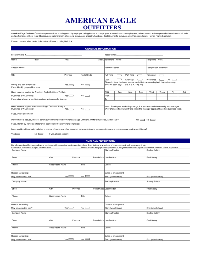 american eagle job application form edit fill sign online handypdf