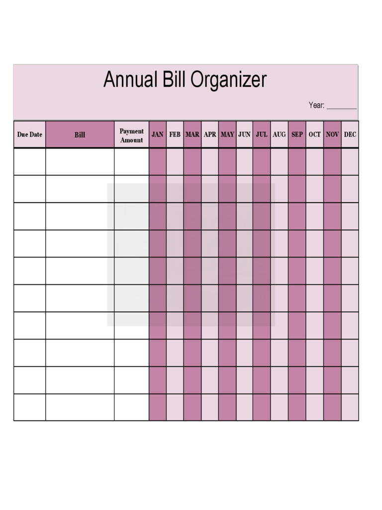 Annual Bill Organizer Chart