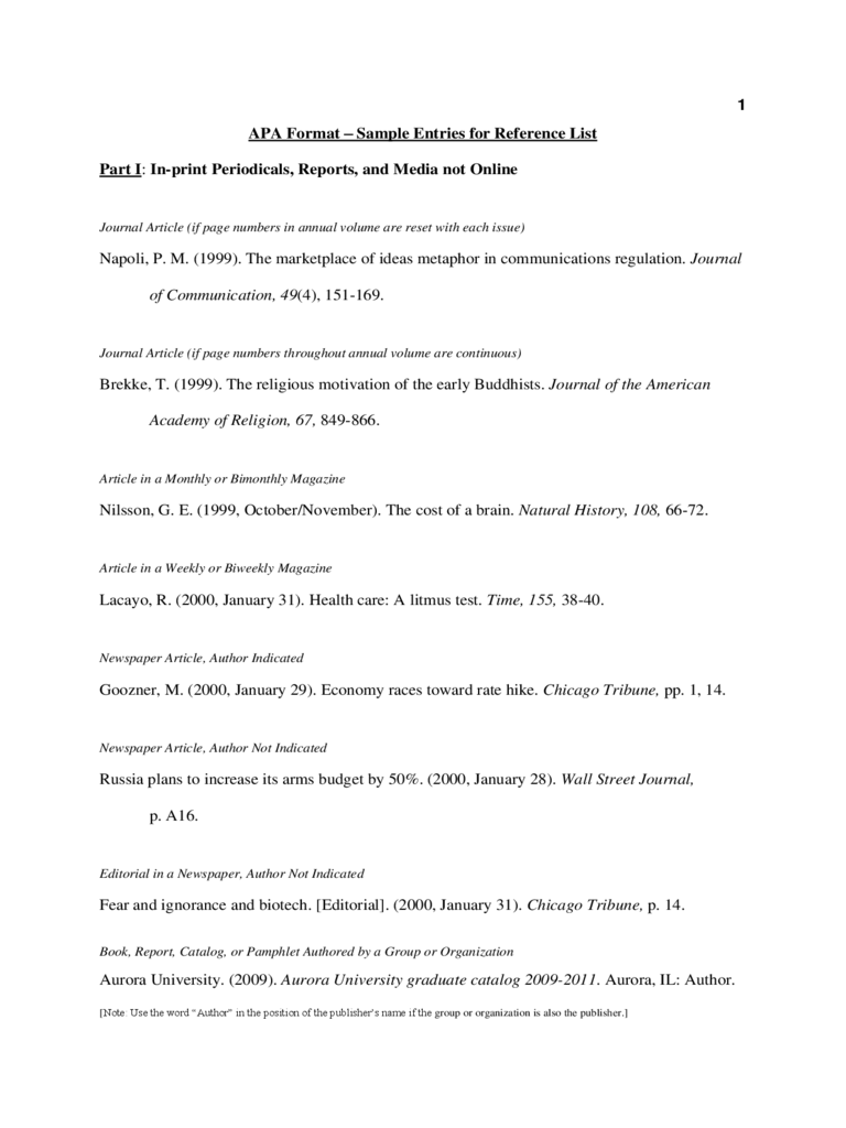 APA Format Sample Reference List