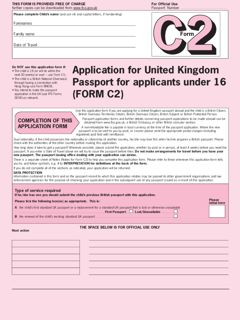 Application for United Kingdom Passport for applicants under 16