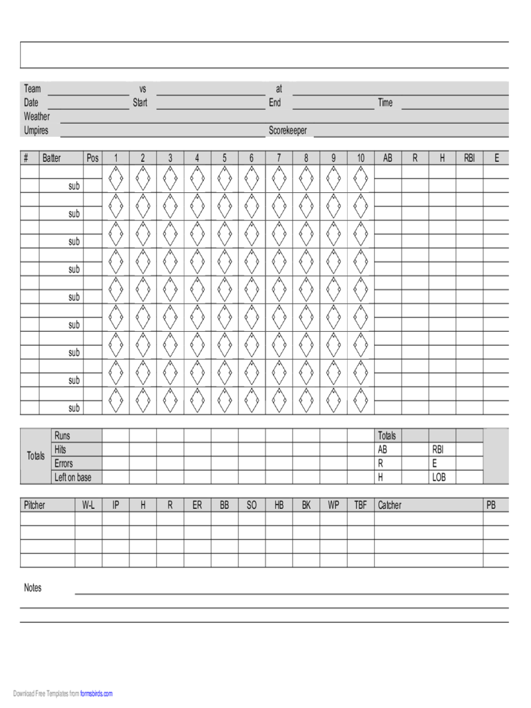 Baseball Scoresheet Example