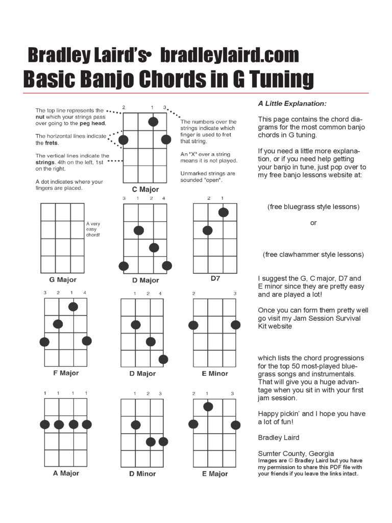 Basic Banjo Chords in G Tuning