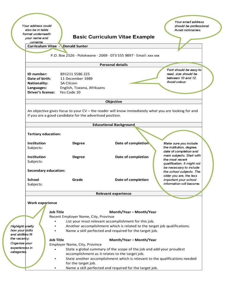 Basic Curriculum Vitae Example