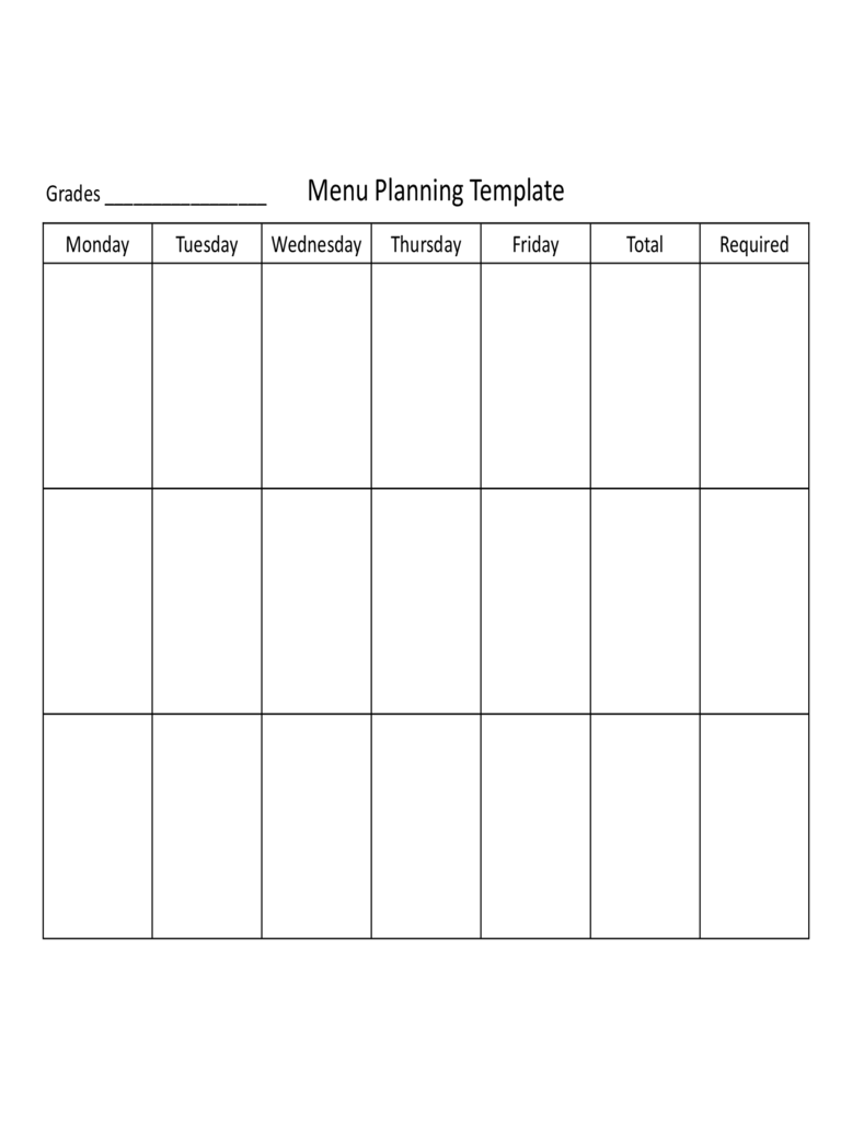 Basic Menu Planning Template