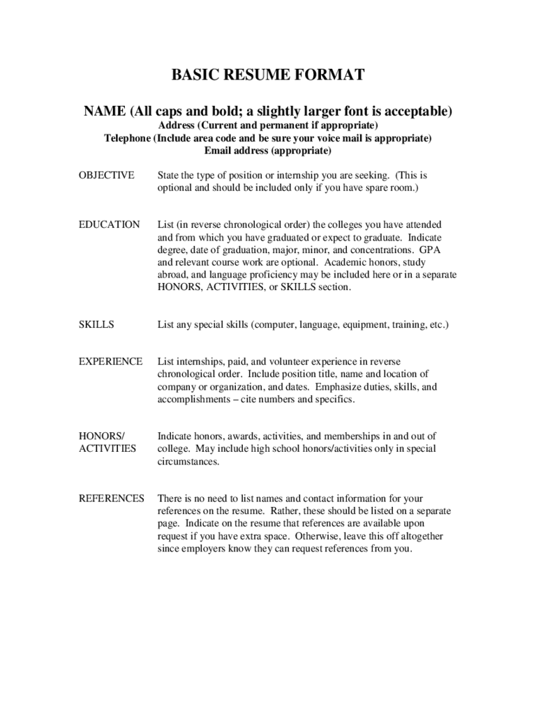 Basic Resume Format