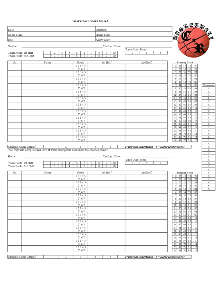 Basketball Score Sheet Example