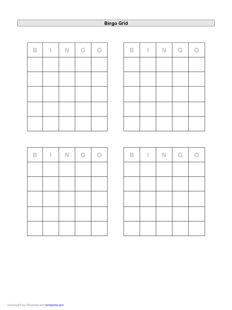 Bingo Grid Score Sheet Template