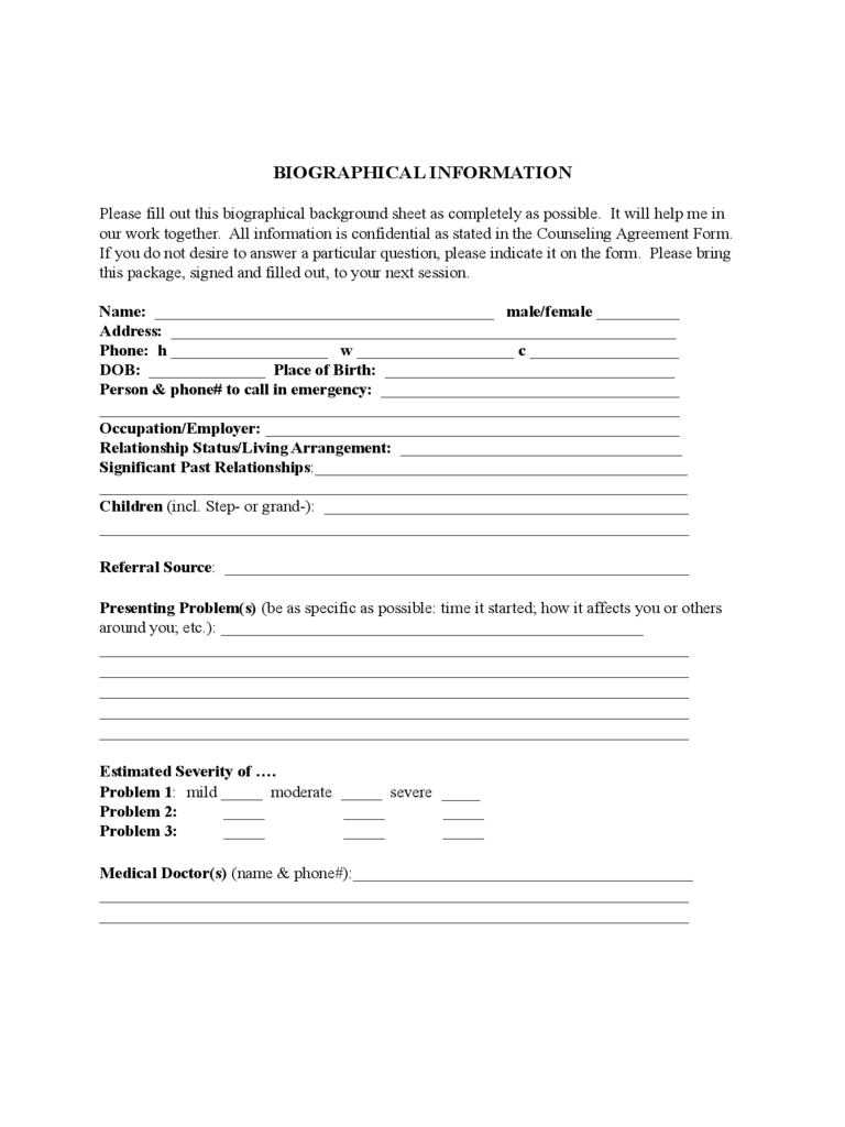 Biodata Form for Consultant