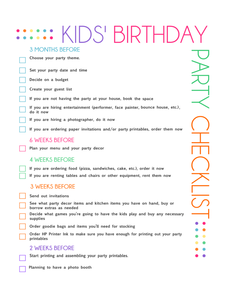 Birthday Party Checklist Sample