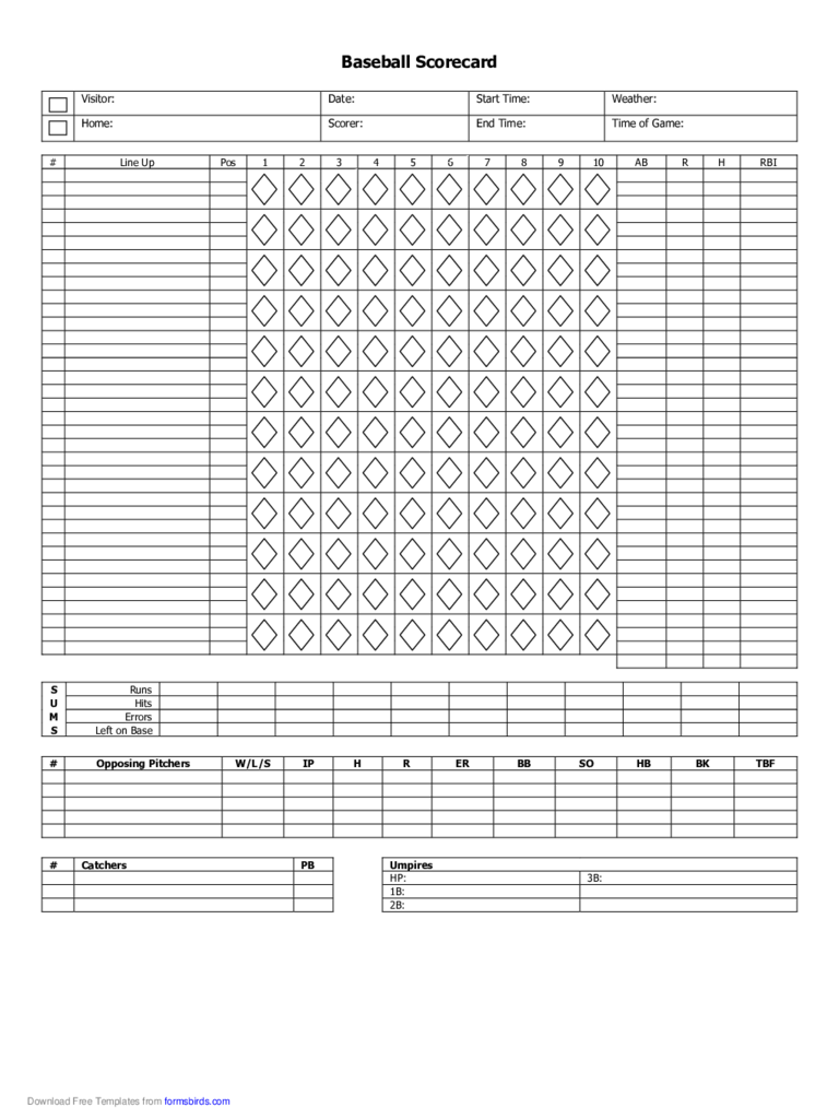 Blank Baseball Score Card