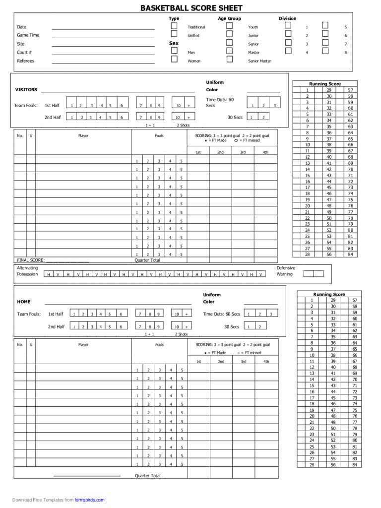 Blank Basketball Score Sheet