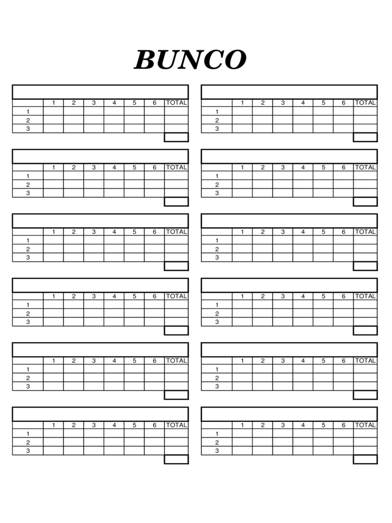 Blank Bunco Score Sheet