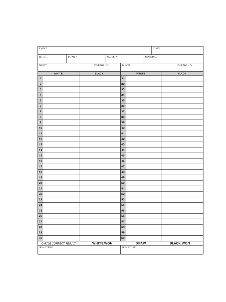 Blank Chess Score Sheet - Edit, Fill, Sign Online | Handypdf