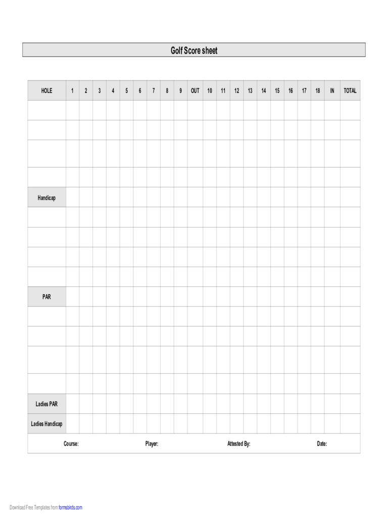 Blank Golf Score Sheet