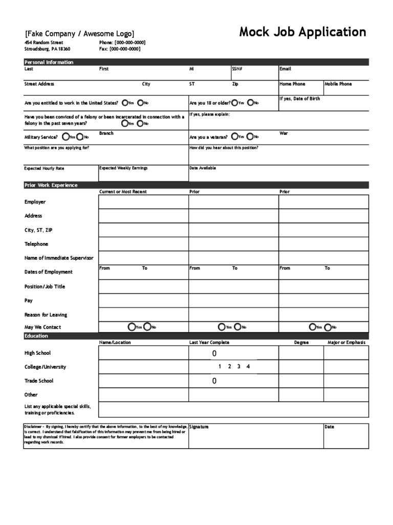 blank job application form template edit fill sign online handypdf