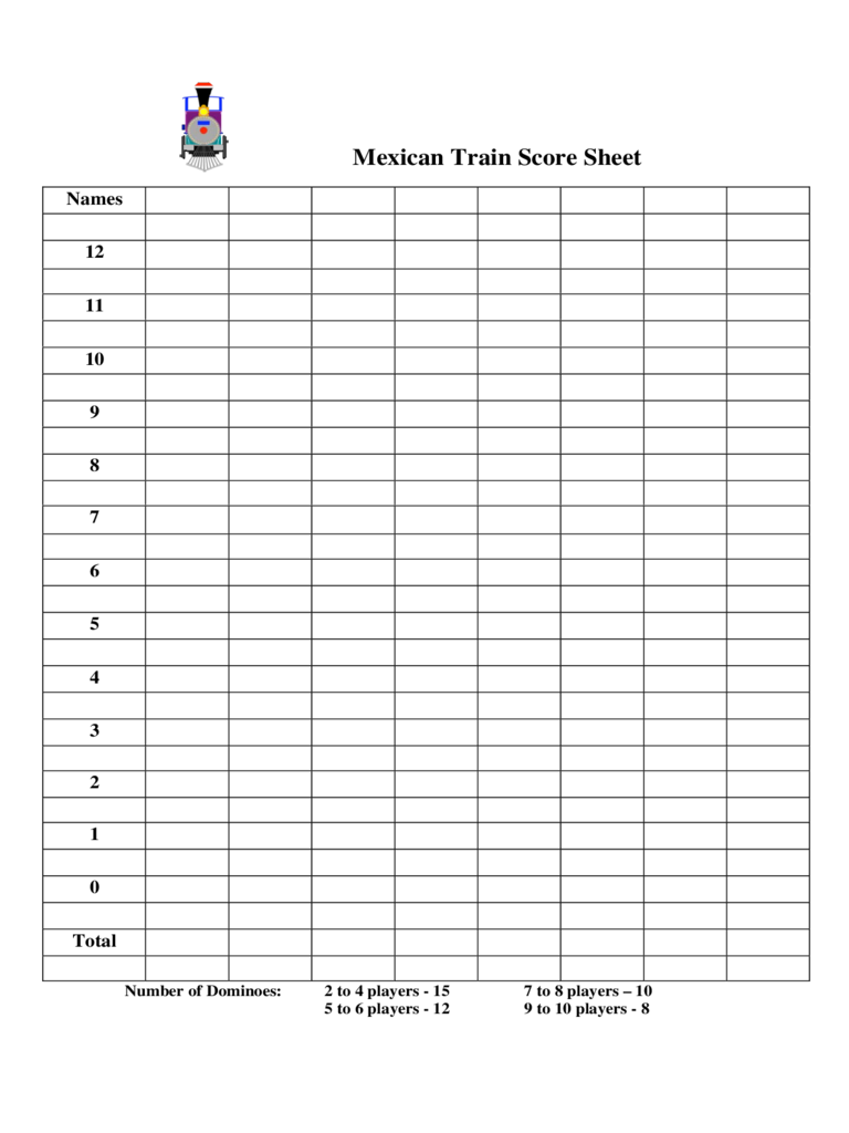 Blank Mexican Train Score Sheet