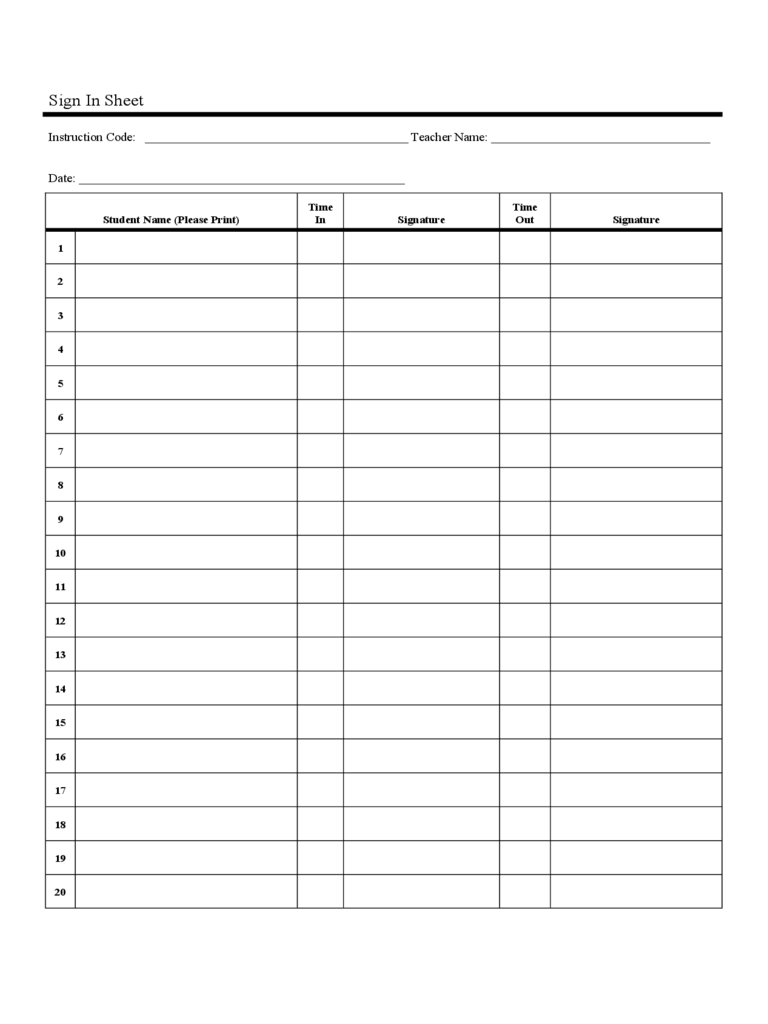 Blank Sign In Sheet