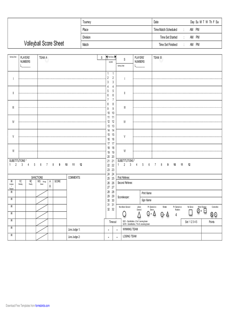 2024 Volleyball Score Sheet Fillable Printable PDF Forms Handypdf