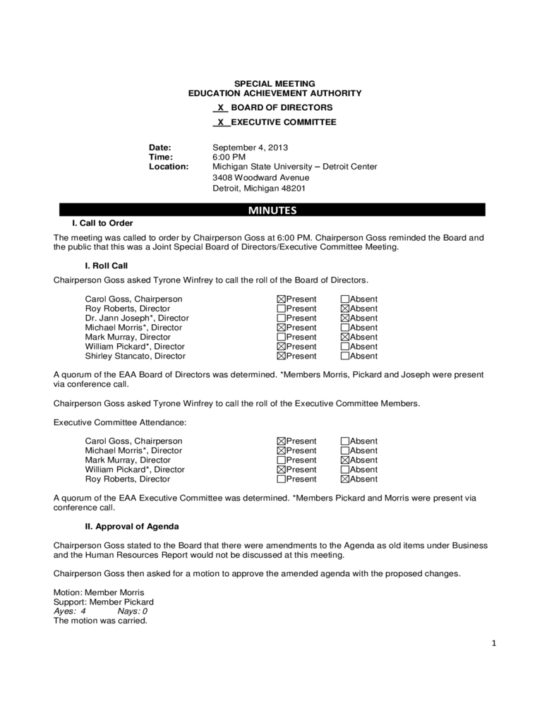 Board Meeting Minutes Template - Michigan - Edit, Fill, Sign