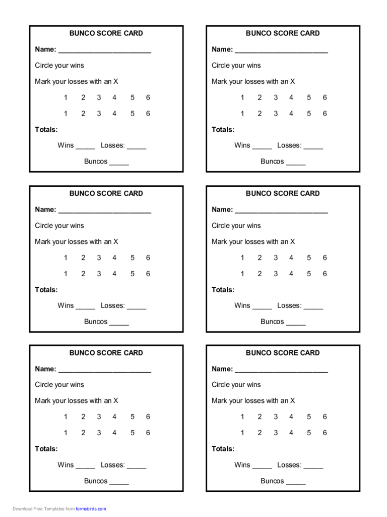 Bunco Score Sheet Example