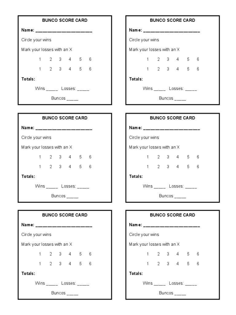 Bunco Score Sheet Sample