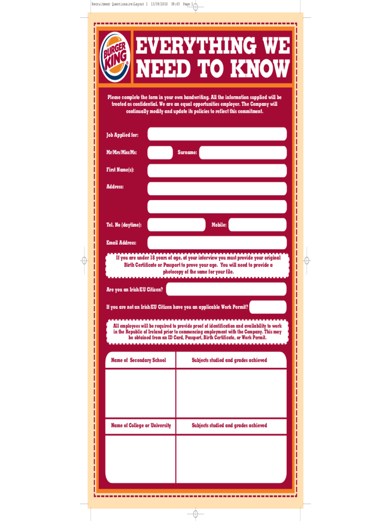 2024 Fast Food And Resturant Job Application Form Fillable Printable Pdf And Forms Handypdf 9952