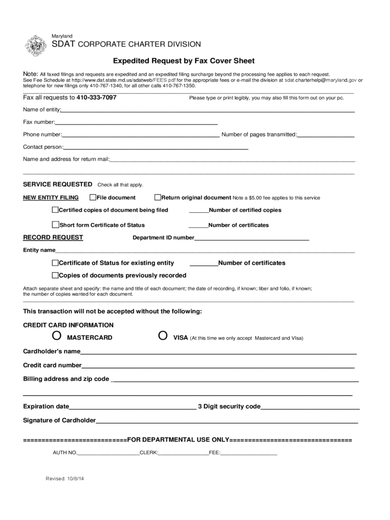 Business Fax Cover Sheet - Maryland