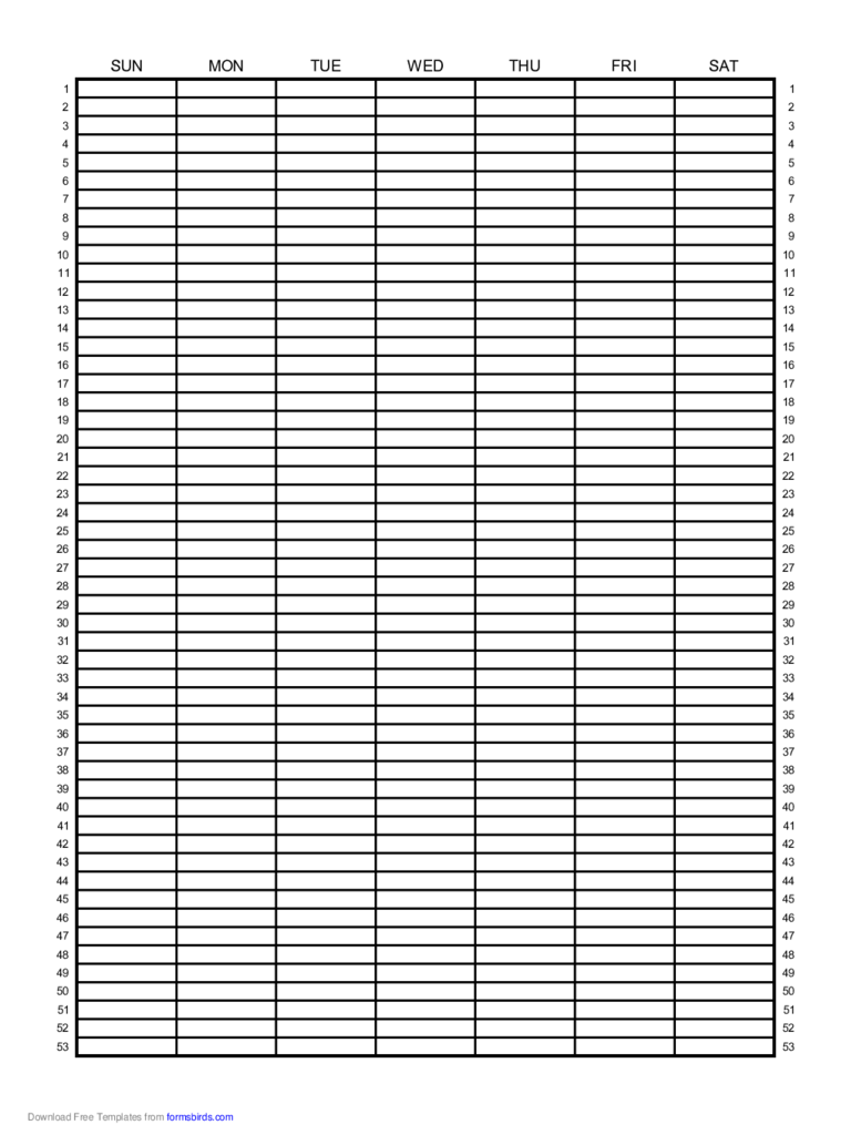 Calendar - 1 Year by Week