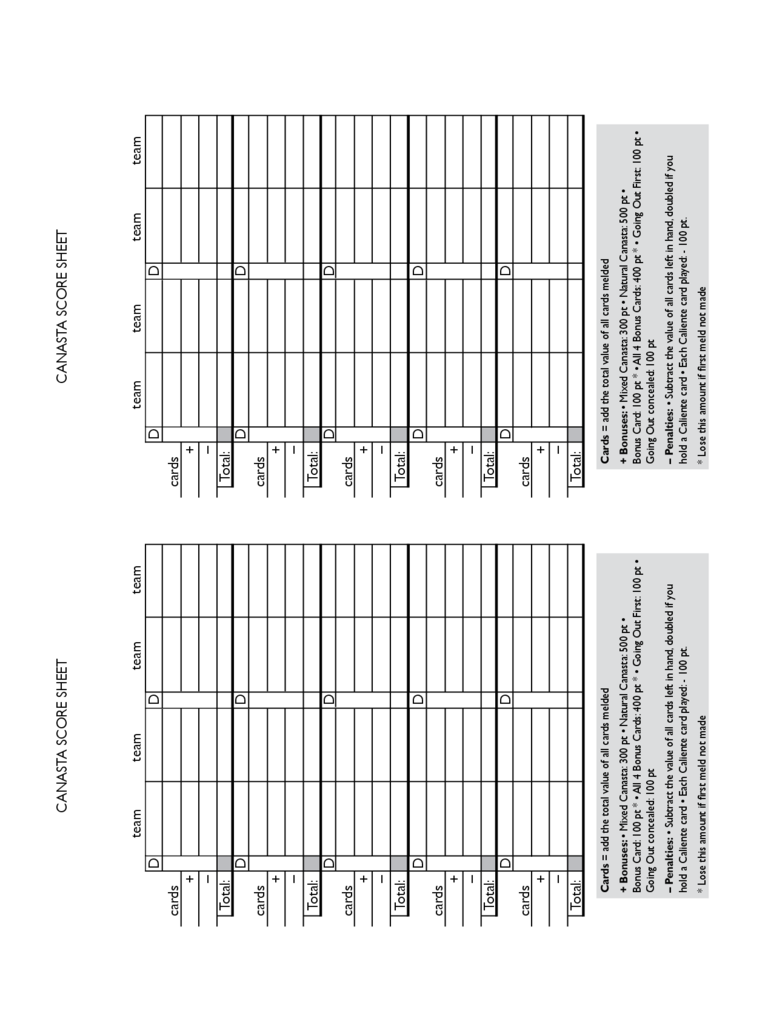 Canasta Score Sheet Template