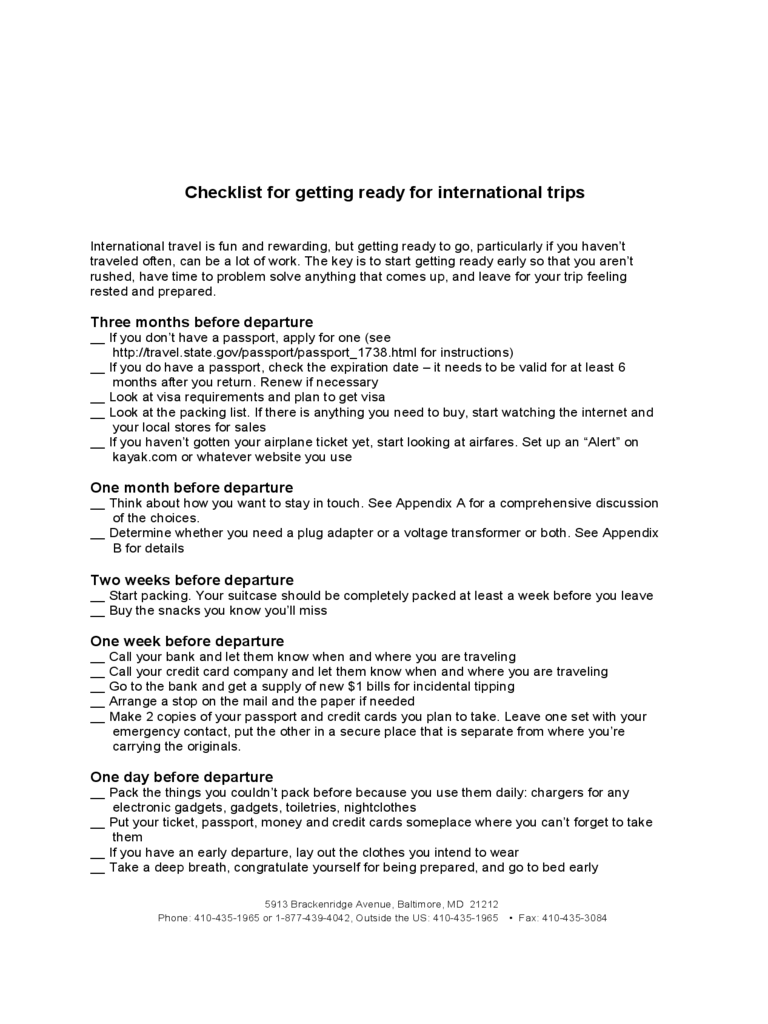 Checklist for International Travel