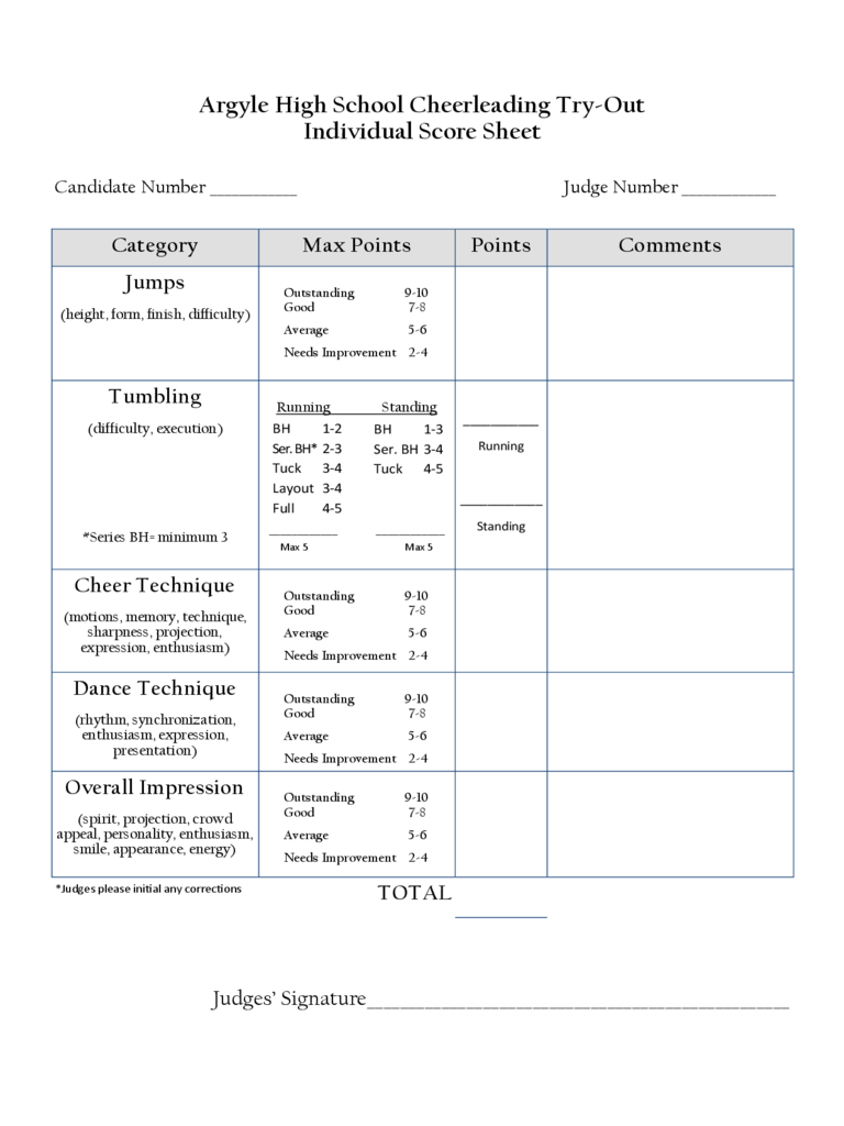 Printable Cheerleading Score Sheet