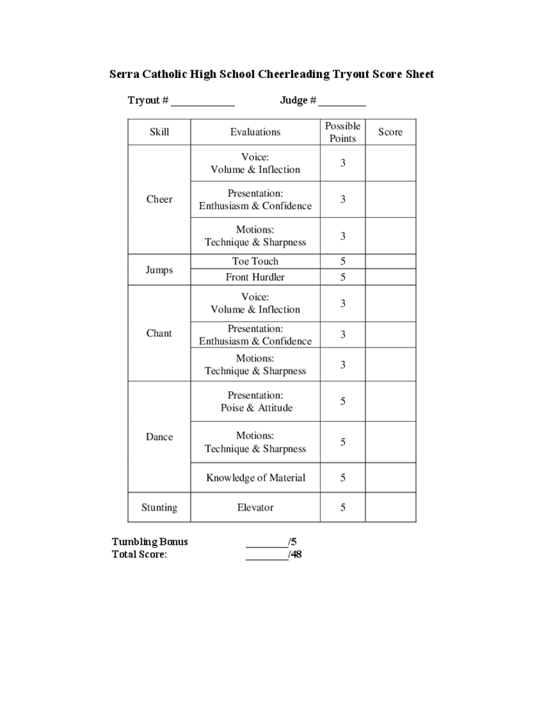 Printable Cheerleading Score Sheet