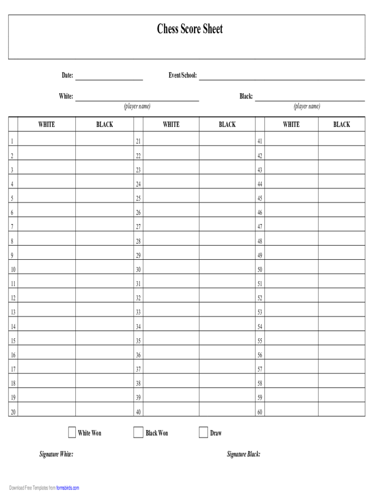 Chess Score Sheet Example