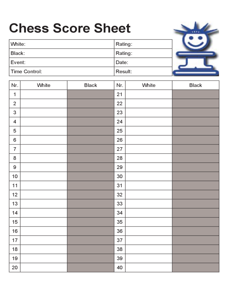 Chess Score Sheet Template