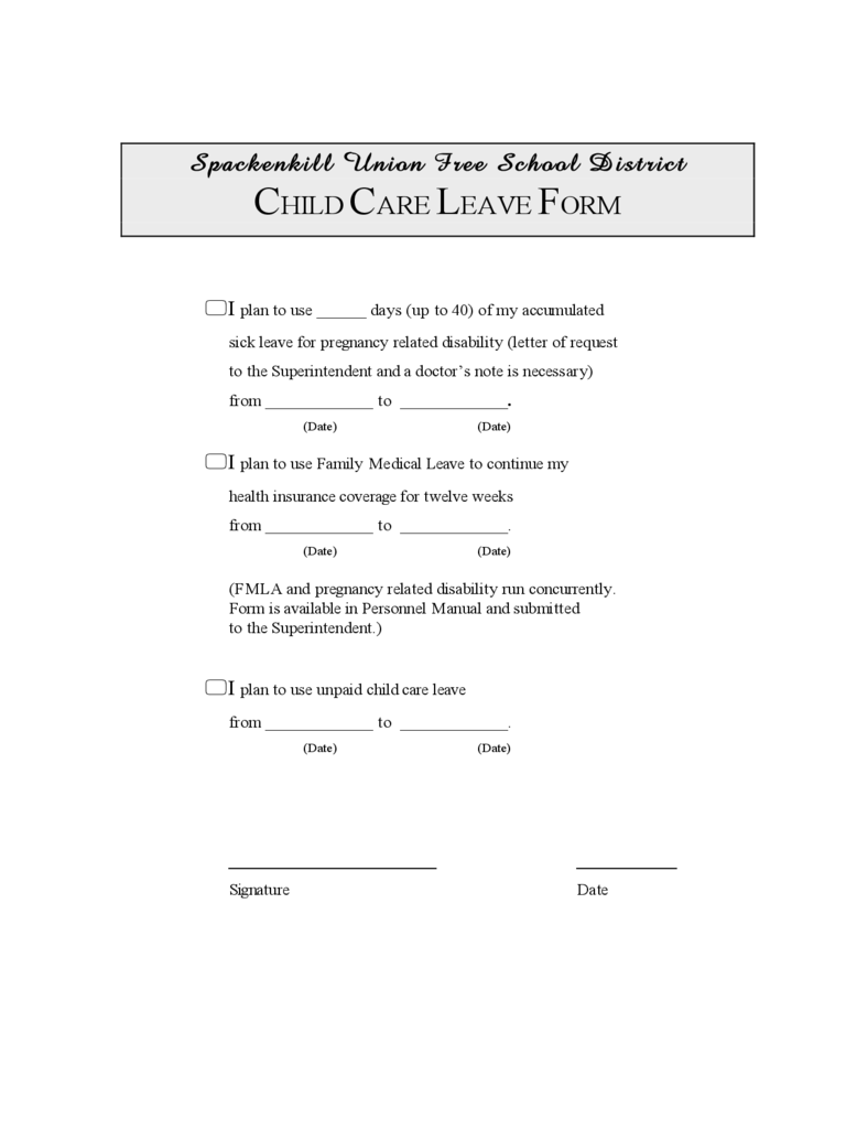 Child Care Leave Form - Spackenkill Union Free School District