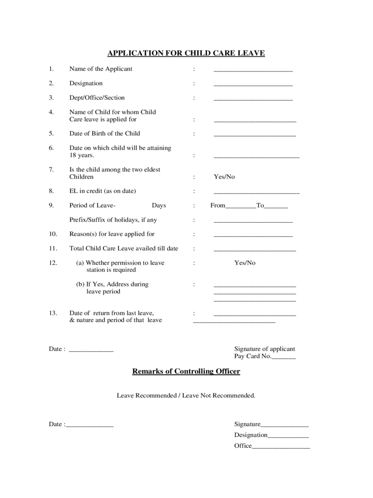 Child Care Leave Form Template