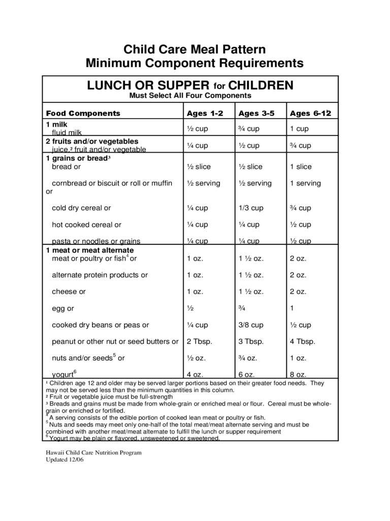 Child Care Meal Template